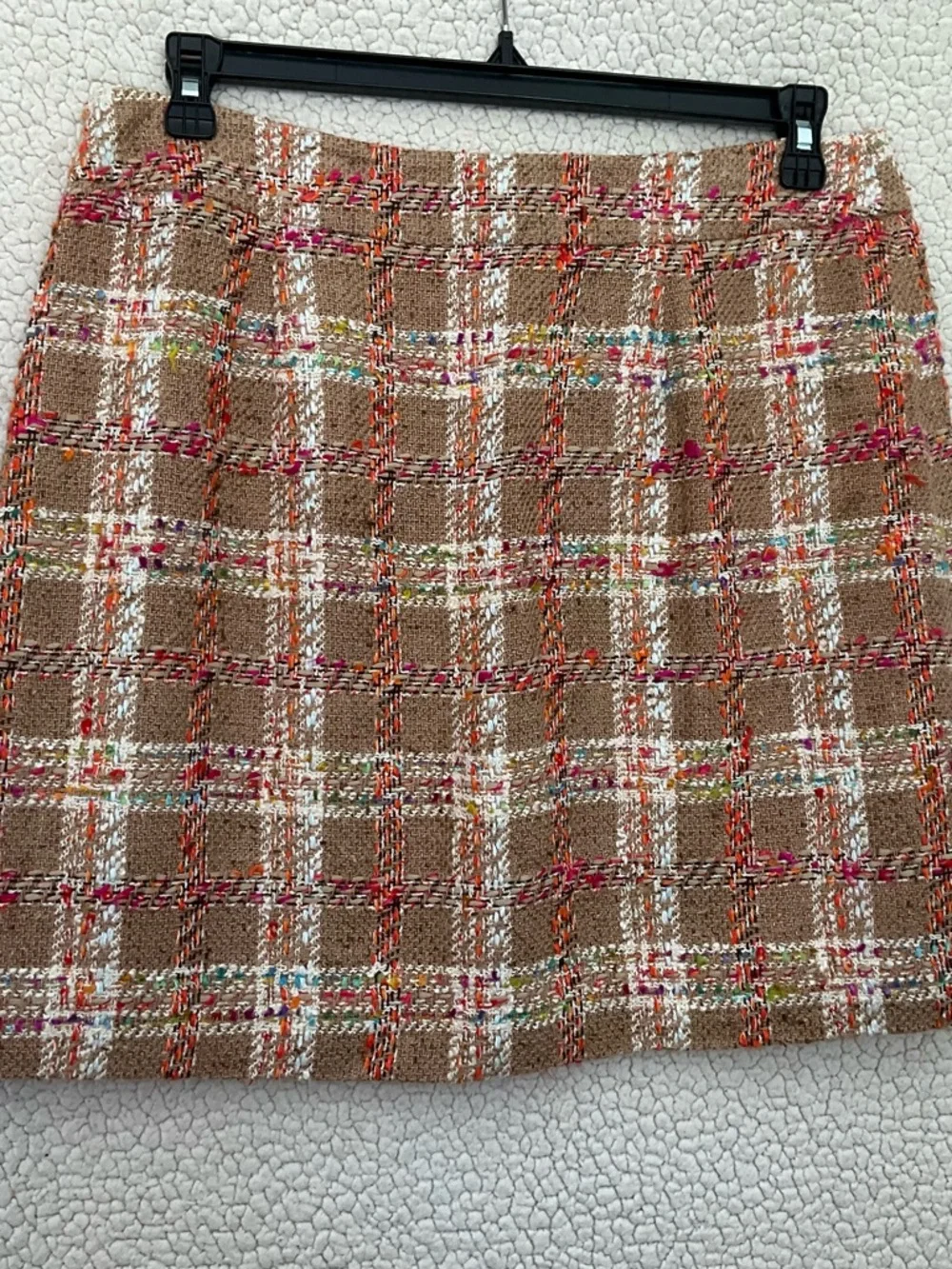 kate spade Camel Tweed Plaid Mini Skirt with Multicolor Stitching